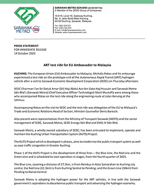 ART test ride for EU Ambassador to Malaysia  ​