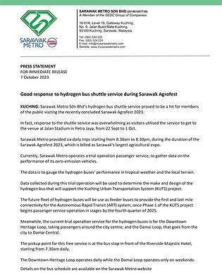 Good response to hydrogen bus shuttle service during Sarawak Agrofest